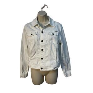 Calvin Klein White Denim Metal Button Up Jacket Small Pre-owned